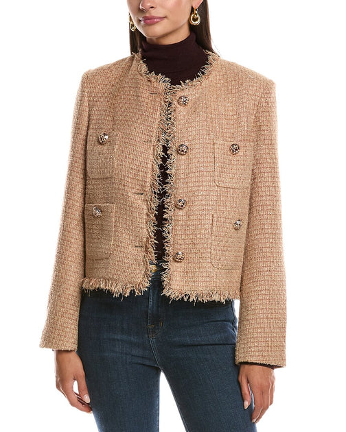 Stella + Lorenzo Tweed Cardigan Beige Small 2