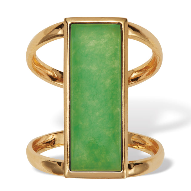  Palm Genuine Jade Gold-Plated Sterling Silver Ring Green US 9 2