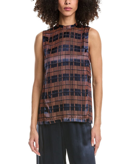 3.1 Phillip Lim Hester Plaid Devore Silk-Blend Shell Brown US 2 2