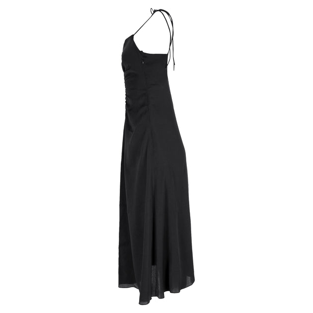 Sandro Paris Midi Ruched Spaghetti Strap Dress Black EU 36 3