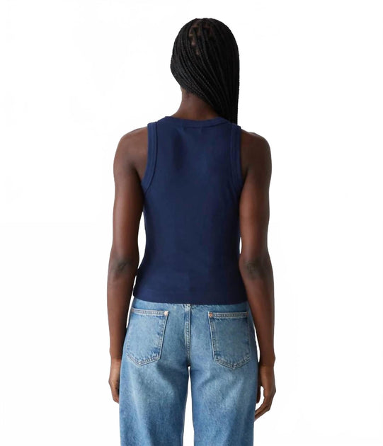 Michael Stars Gina Ribbed Crop Tank Blue Medium 4