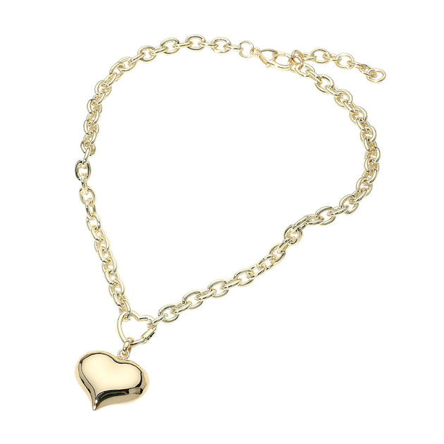 FASHNZFAB Heart Pendant Chunky Chain Necklace Silver One Size 4