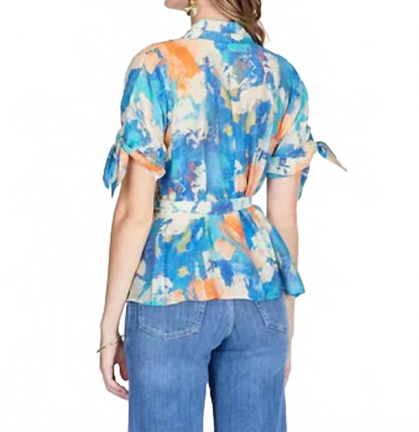 Melody Tam Pleated Tie Sleeve Blouse Multi XL 3