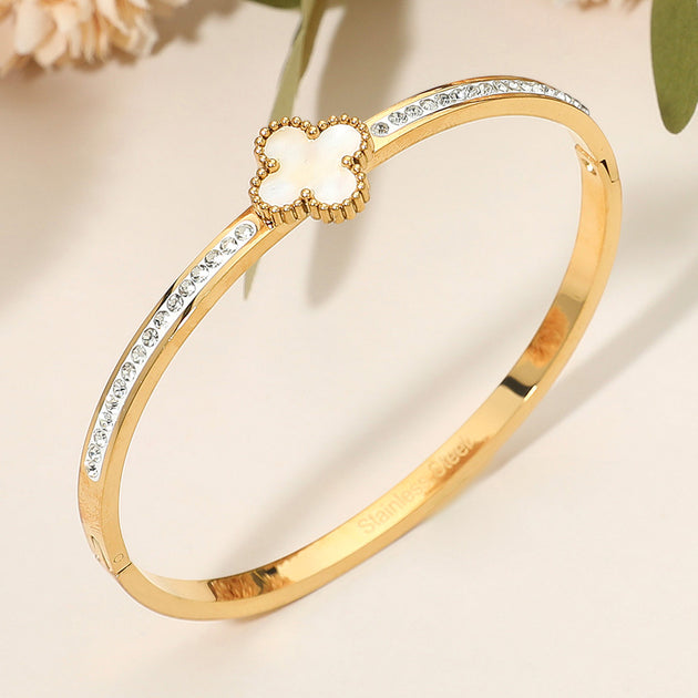 FASHNZFAB Stainless Steel Rhinestone Bangle Silver One Size 4