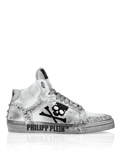 PHILIPP PLEIN Nappa Leather Hi-Top Sneakers Studs Retrokickz TM