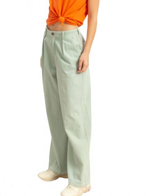 Double Zero Hohe Basic Weite Hose mit Bund Grün Small 3