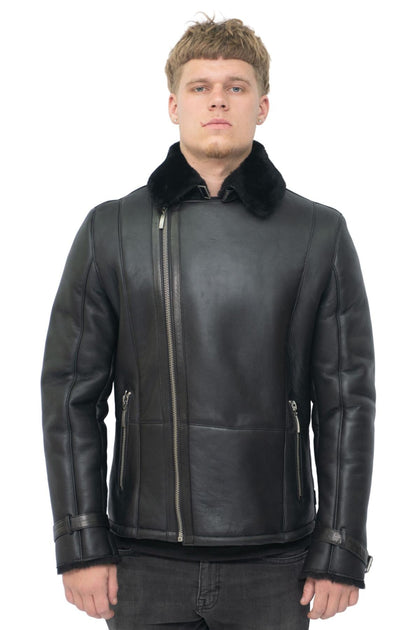 Infinity Heathfield Double Breasted Sheepskin Leather Biker Jacket Beige 4XLarge 4