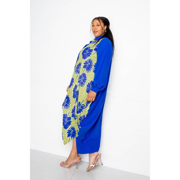 TRUEDAMES Print Drapy Shirt Maxi Dress Green 1X 4