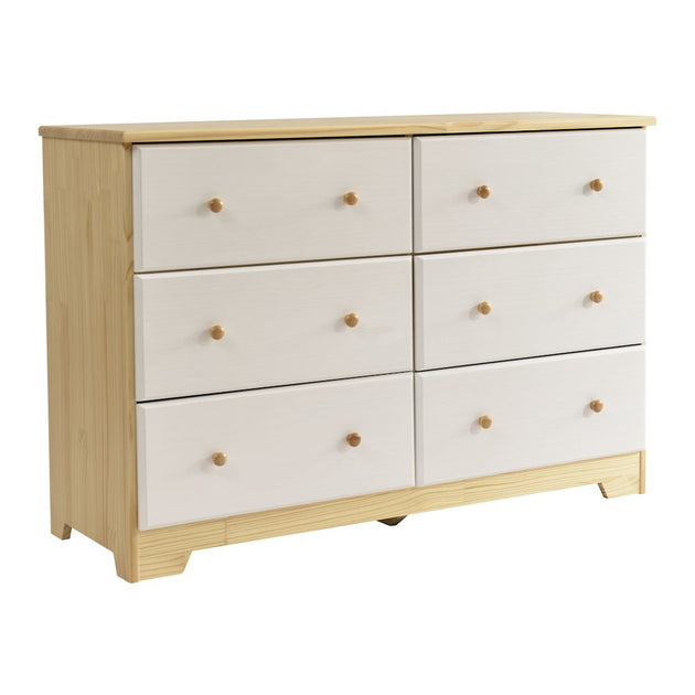 chicopee modern 6 drawer double dresser Woodpeckers Furniture and Mattress Solid Pine Wood 6 Drawer Double Dresser  (Natural & White)