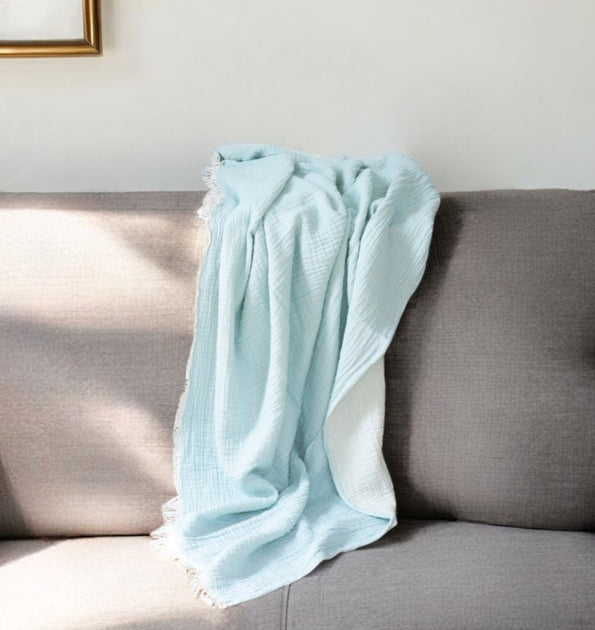 Hivvago Woven Turkish Towel Throw Blanket Aqua 47x60 2