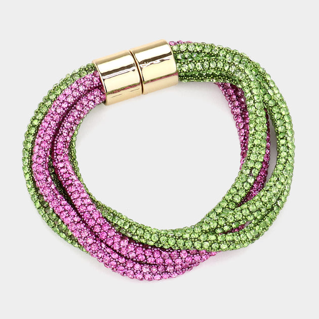FASHNZFAB Twisted Layered Magnetic Bracelet Pink Green One Size 2