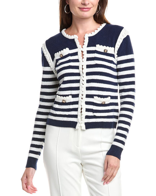 T Tahari Stripe Jacket Blue Medium 2