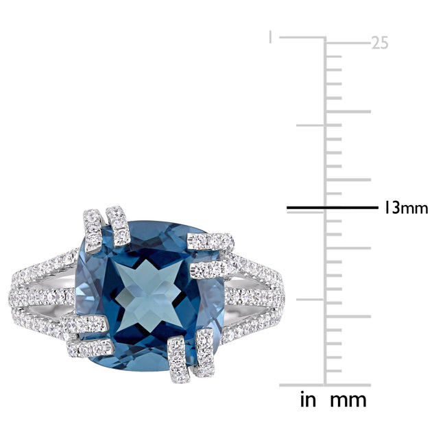 Mimi & Max London Blue Topaz Diamond Cocktail Ring White Gold US 5 4