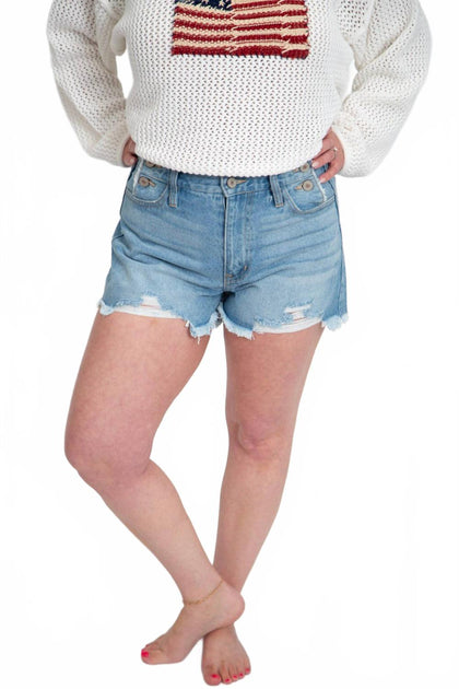 KanCan High Rise Distressed Shorts Blue 30 2
