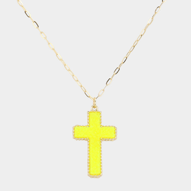 FASHNZFAB Druzy Cross Pendant Necklace Green 3
