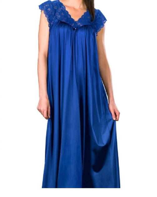 Shadowline Long Lace Cap Sleeve Nightgown Blue Medium 3