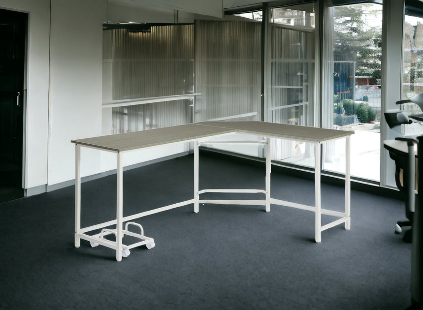 Hivvago 66" L Shape Computer Desk Gray White 3