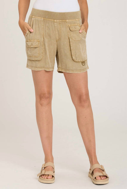 XCVI Distressed Pull-On Wash Shorts Beige XSmall 2