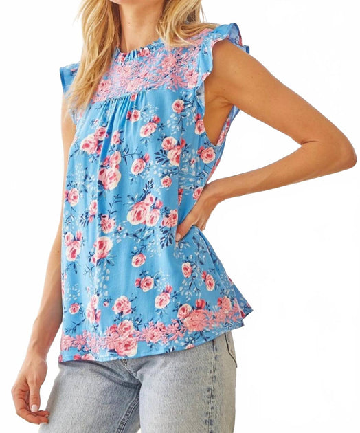 Andree by Unit Embroidered Top Blue Large 3