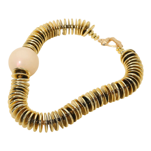 FASHNZFAB Resin Ball Metal Disc Beaded Statement Necklace Gold 4