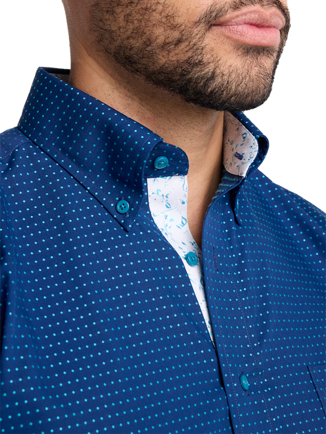Paul Fredrick Non-iron Cotton Dot Dress Shirt Blue US 22 4