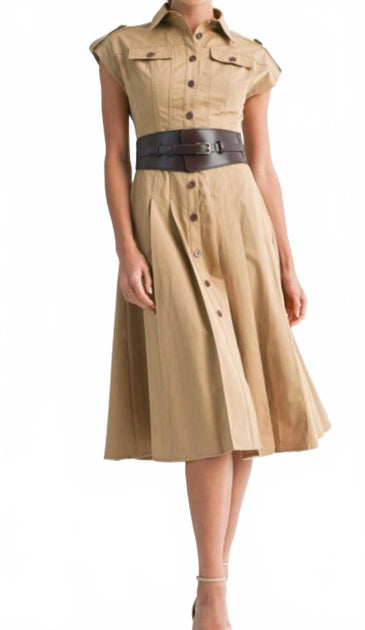 EB Luxe Georgia Down Shirt Dress Beige Small 2