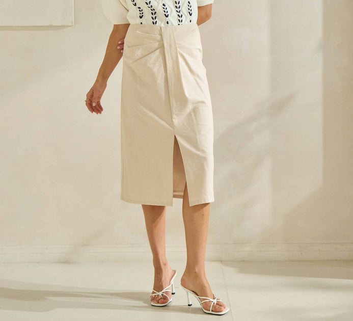ABLE Begged And Pleated Midi Skirt Beige Medium 3
