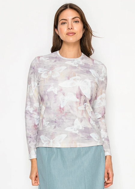 Yal New York Butterfly Print Long Sleeve Tee Multi Medium 2