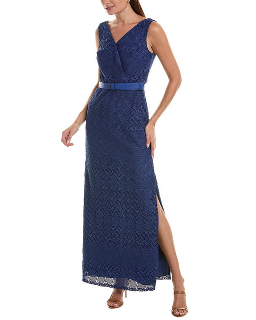 Kay Unger Hendrix Lace Column Gown Blue US 2 2