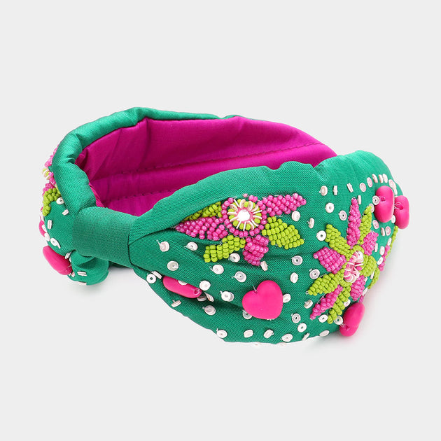 FASHNZFAB Herz Mehrfarbig Perlen Blumen Haarreif Pink 4