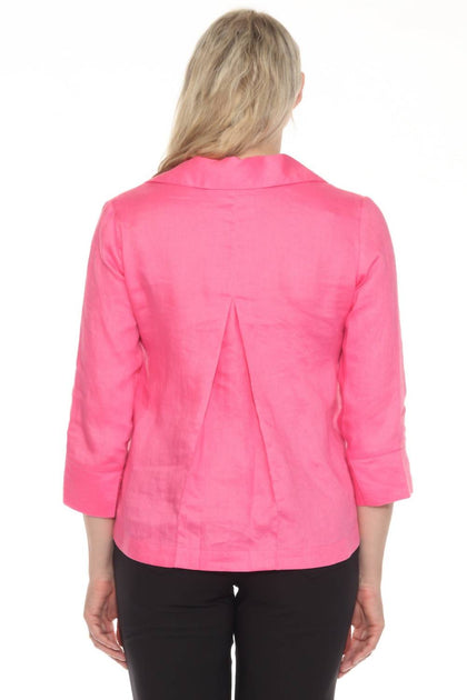 Joseph Ribkoff Collared V-Neck Linen Top Pink Medium 4