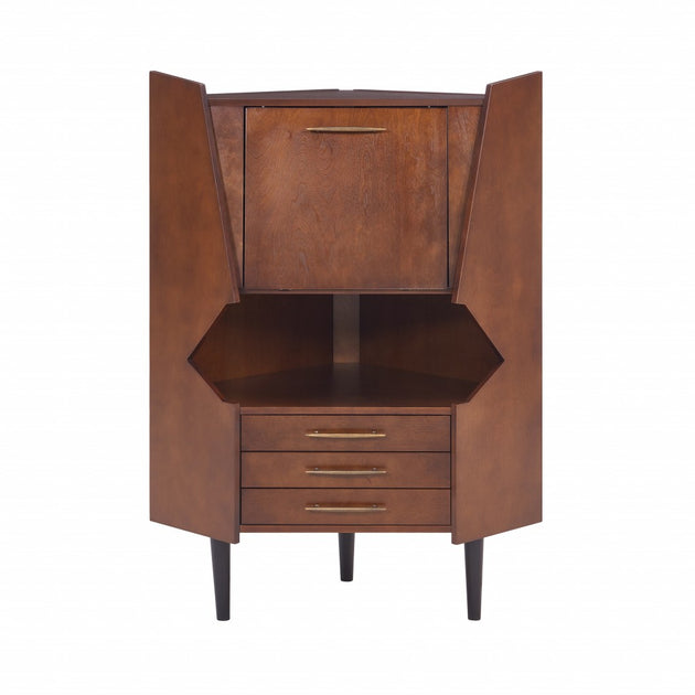 Hivvago Cosmo Corner Bar Cabinet Brown Black 2