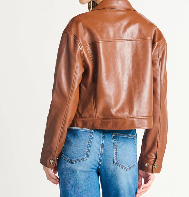 Dex Knopfleisten-Kunstlederjacke Braun Groß 4