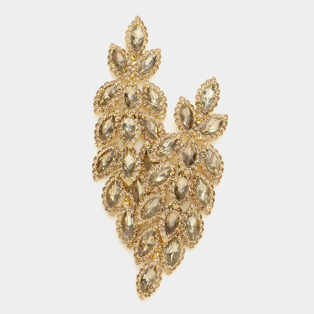 FASHNZFAB Leaf Cluster Marquise Evening Earrings Blue 4