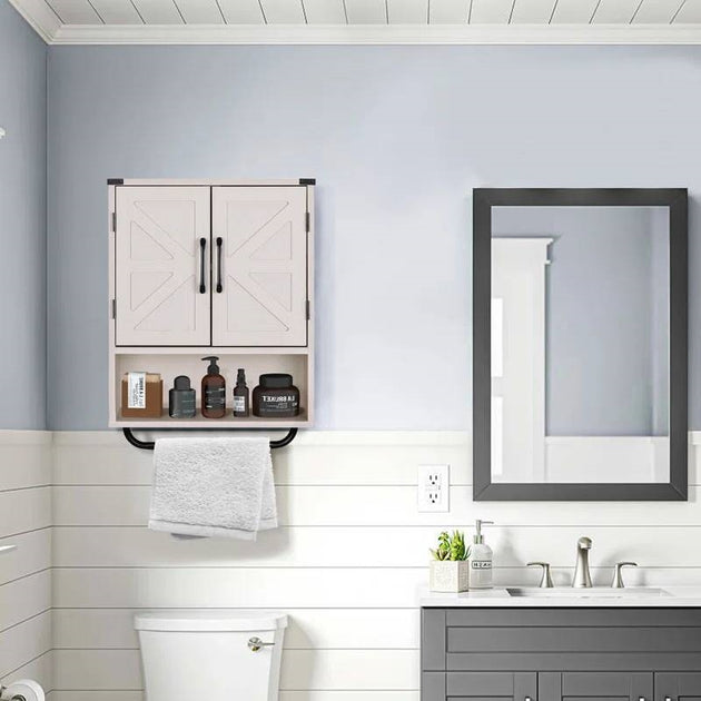 Hivvago Farmhouse Bathroom Wall Cabinet White 3