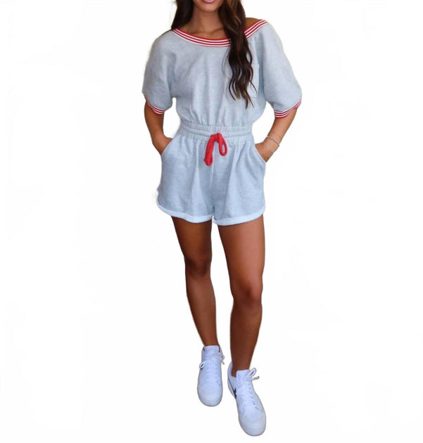 BUCKETLIST Ribbed Band Trim Terry Romper Grey Large 2