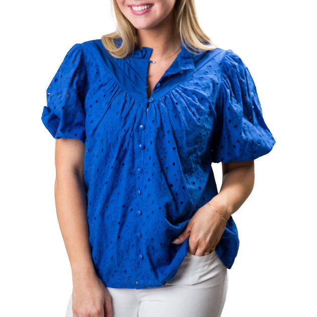 Top It Off Tonya Eyelet Top Blue Large 4