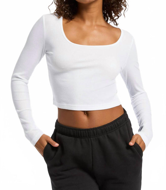 BANDIER Rivington Ribbed Long Sleeve Crop Top White Large 2