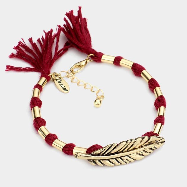 FASHNZFAB Dream Thread Bracelet Burgundy Gold One Size 2