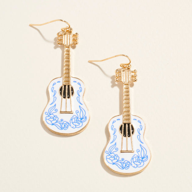 FASHNZFAB Enamel Guitar Drop Dangle Earrings Gold 2