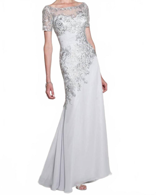 Cameron Blake Chiffon Long Gown Silver US 10 3