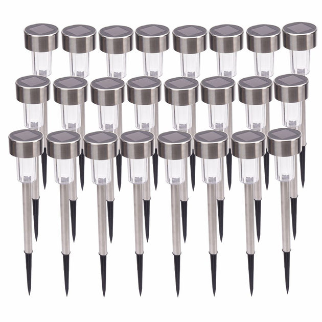 KAYESTYLE 24-teilige Solar LED Rasenlampen Weiß Silber 2