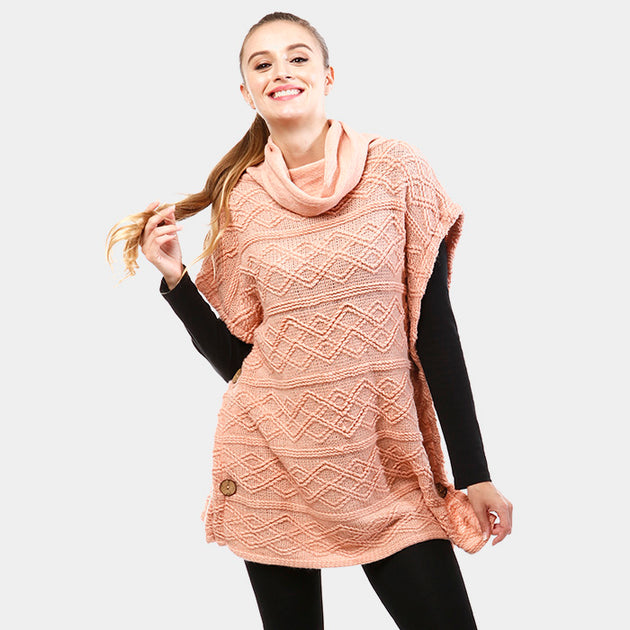 Poncho Col Châle Géométrique Rose TRUEDAMES Taille Unique 2
