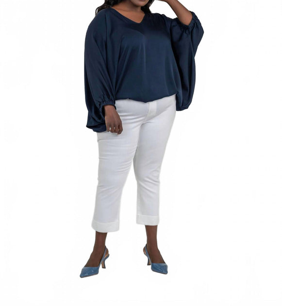 Silk95five Austin V-Neck Top Blue 3X 4