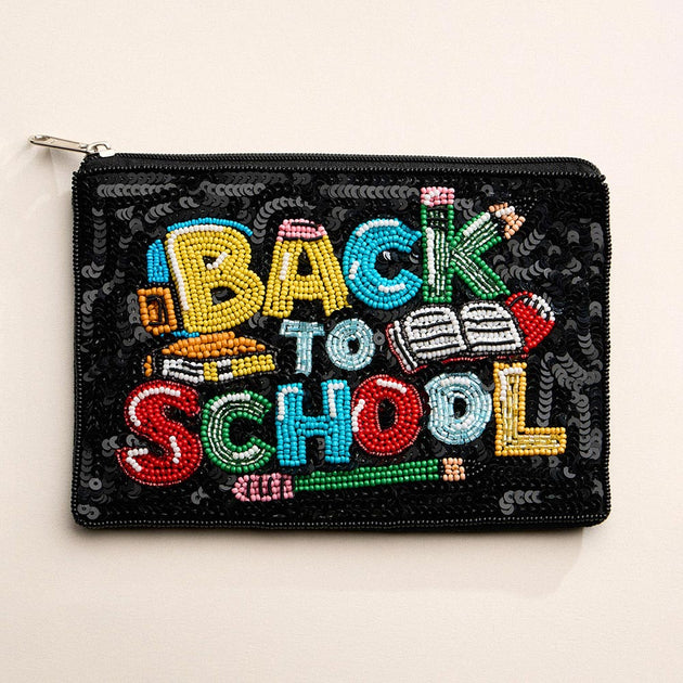 Fashnzfab Back to School Message Sequin Seed Beaded Mini Pouch Bag 2