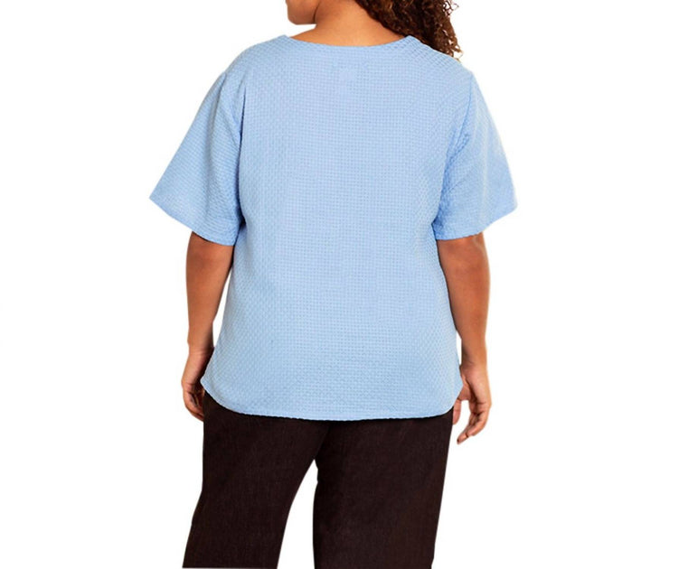 On The Plus Side Ameli Cotton Short Sleeve V-Neck Top Blue 3X 3