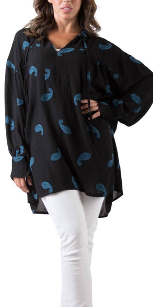 GIGI MODA Paisley Tiered Long Sleeve Blouse Black One Size 3