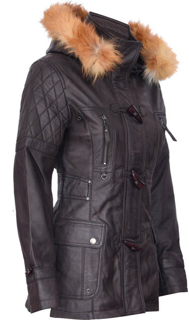 Infinity Womens Quilted Leather Hooded Parka Jacket Northampton Black XLarge 3