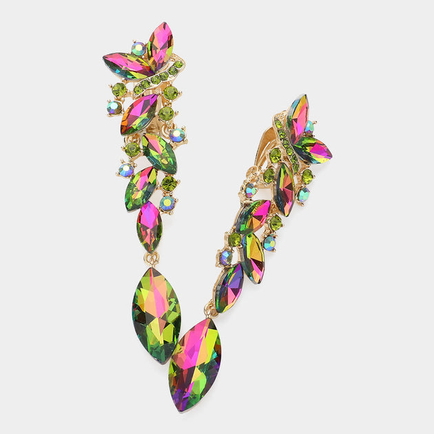 FASHNZFAB Marquise Crystal Drop Clip On Earrings Pink 4