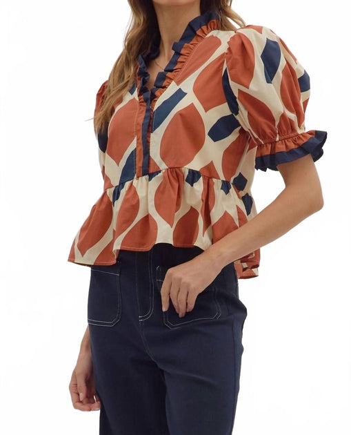 entro Abstract Print Top Orange Small 3